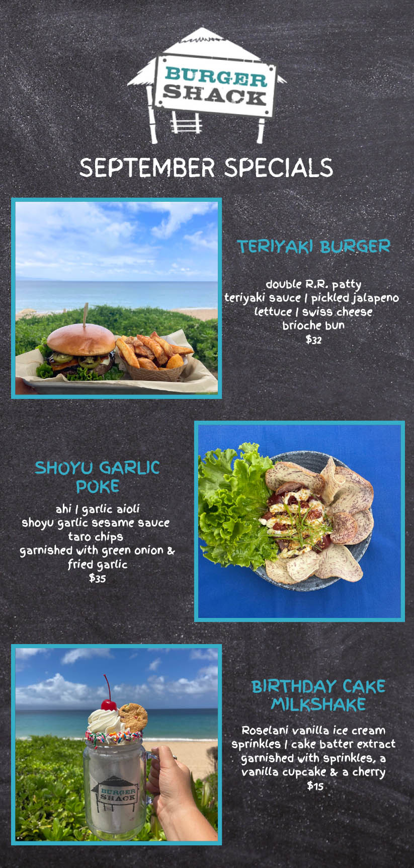 Burger Shack Kapalua Maui Menu